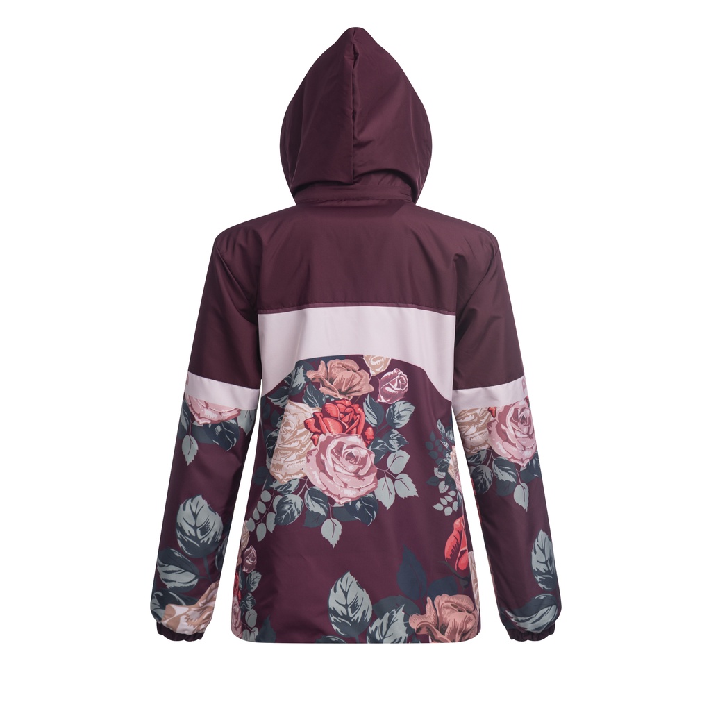 Jaket Wanita Kekinian Jaket Parasut Wanita Printing Anti Air Anti Angin Motif Elegant Maron