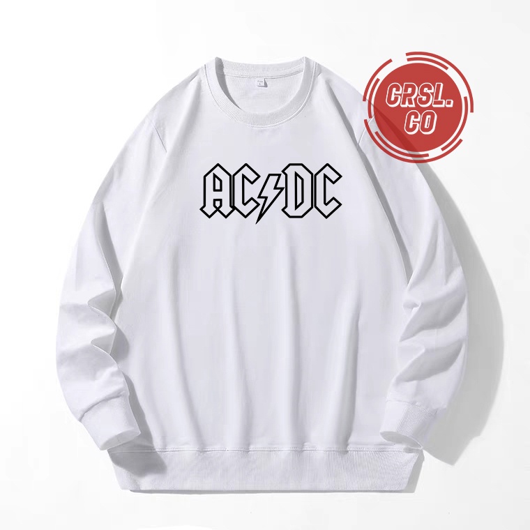 SWEATER CREWNECK BAND ACDC POPULER HITAM PUTIH PRIA WANITA GAYA CASUAL BAHAN TEBAL