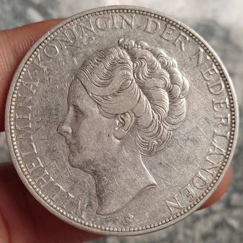 Koin Perak Kuno 2 1/2 Gulden Wilhelmina Tahun 1933 Deep Hair Rare Silver Coin