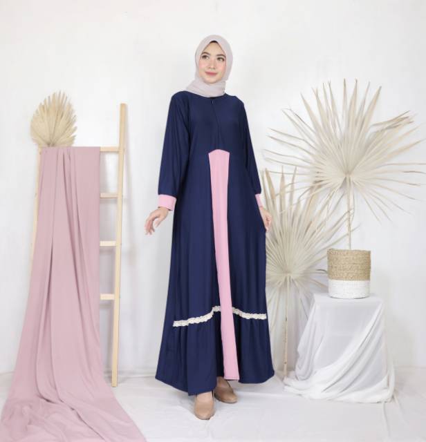 Gamis almara jersey lemonskin busui kombinasi renda