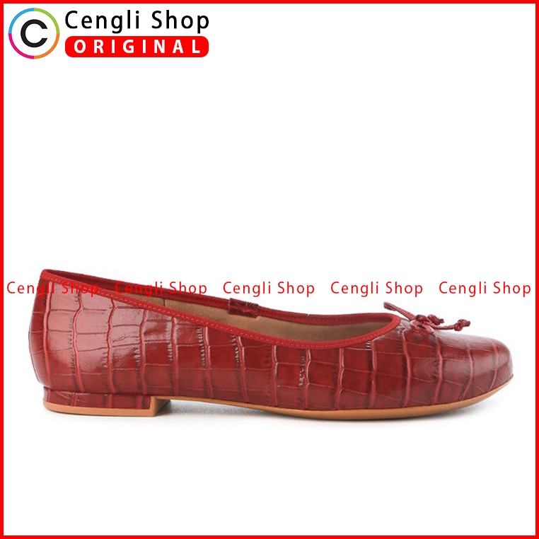 SEPATU FLAT KULIT OBERMAIN WANITA ORIGINAL TERBARU MERAH MAROON OW40