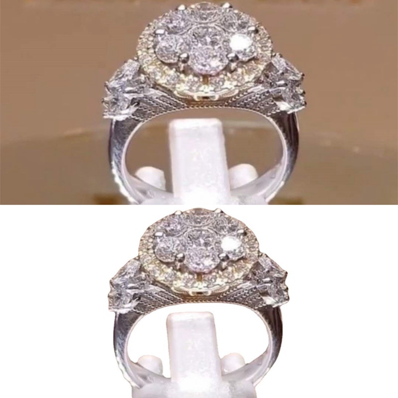 Cincin Batu Zircon Besar Warna Silver / Gold Untuk Wanita