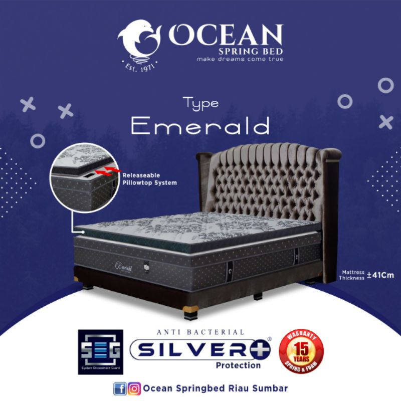SPRINGBED OCEAN EMERALD (DIVAN HEADBOARD) | BONUS 2 BANTAL | UKURAN 120x200 | GARANSI SUPPLIER 15 TA