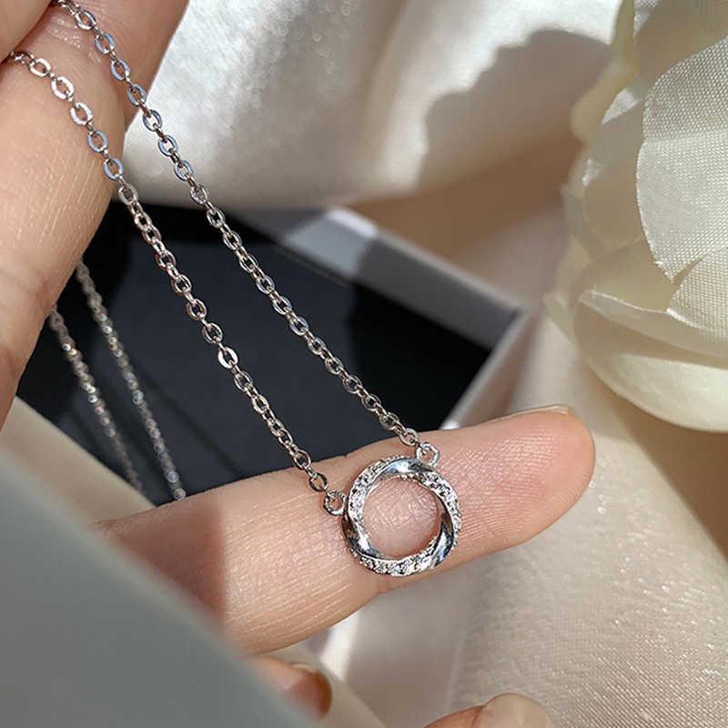 Kalung Rantai Dengan Liontin Cincin Zircon Gaya Korea Untuk Wanita