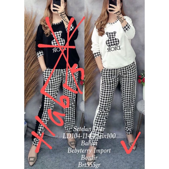 SETELAN JUMBO DIOR HANYA PUTIH BEBYTERRY IMPORT BORDIR 550gr