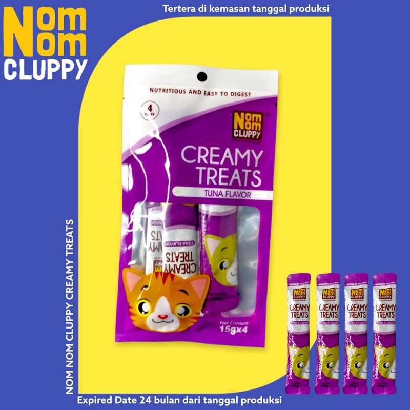 Snack Kucing Nom Nom Cluppy Creamy treats Snack kucing 1 pack (4x15gr)