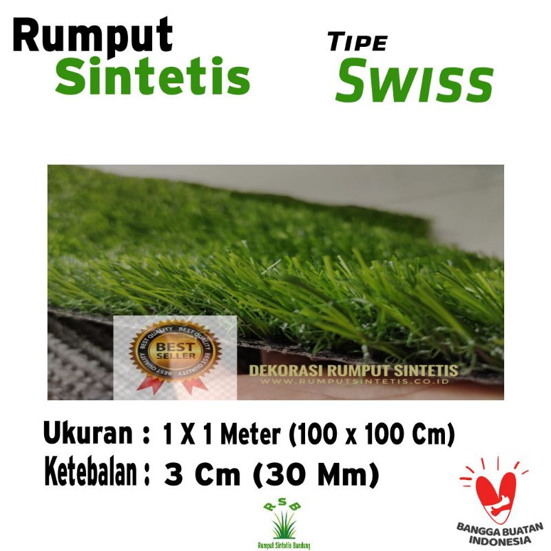 Rumput Sintetis Swiss 3 Cm Ukuran 1 X 1 Meter - Rumput Sintesis - Rumput Swiss Untuk Dekorasi Rumah