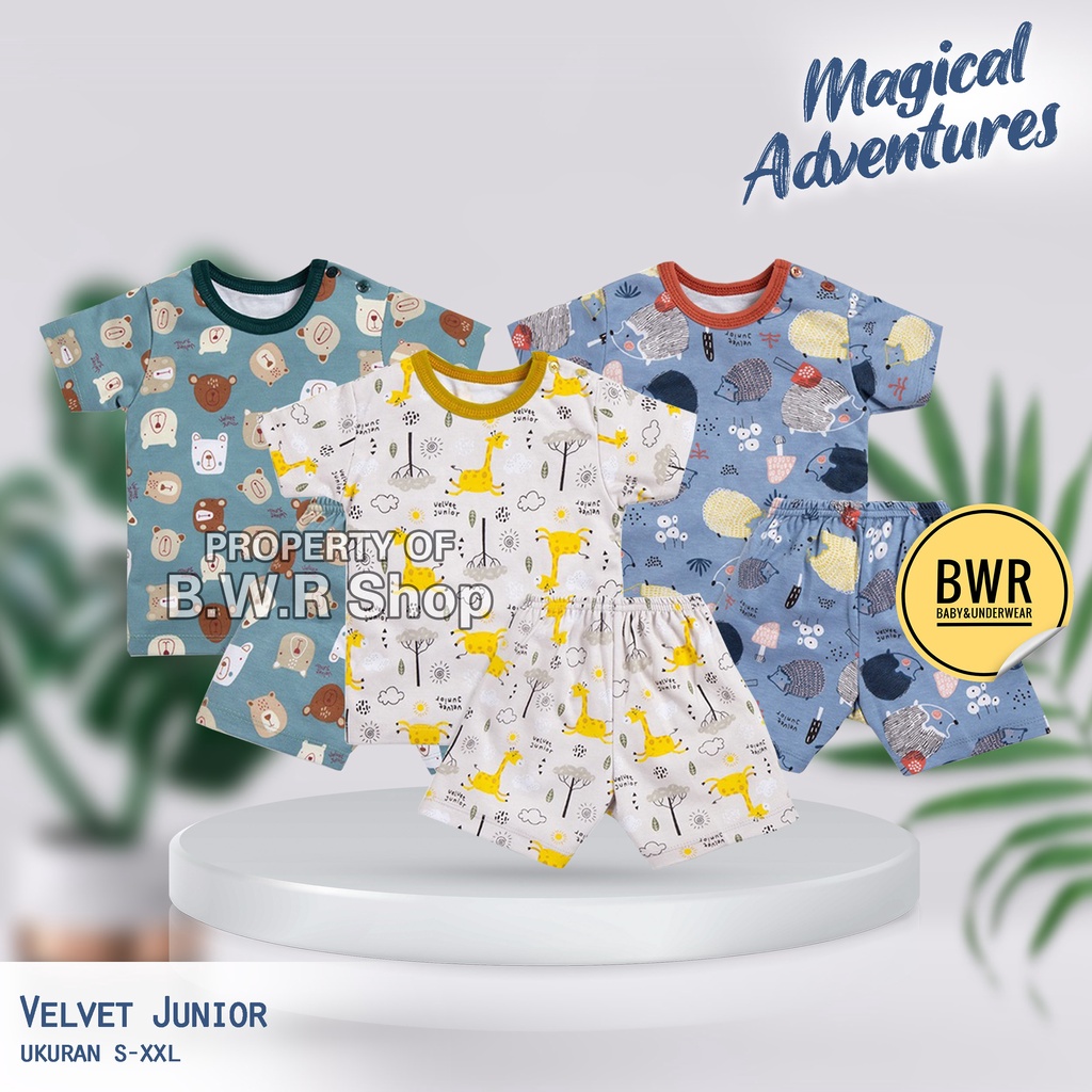 Velvet Junior Terbaru PENDEK Parade Of Joy Brilliant Blue / Setelan Anak Unisex Magical Savanna Southern Lengan Pendek Terlaris | Bwr