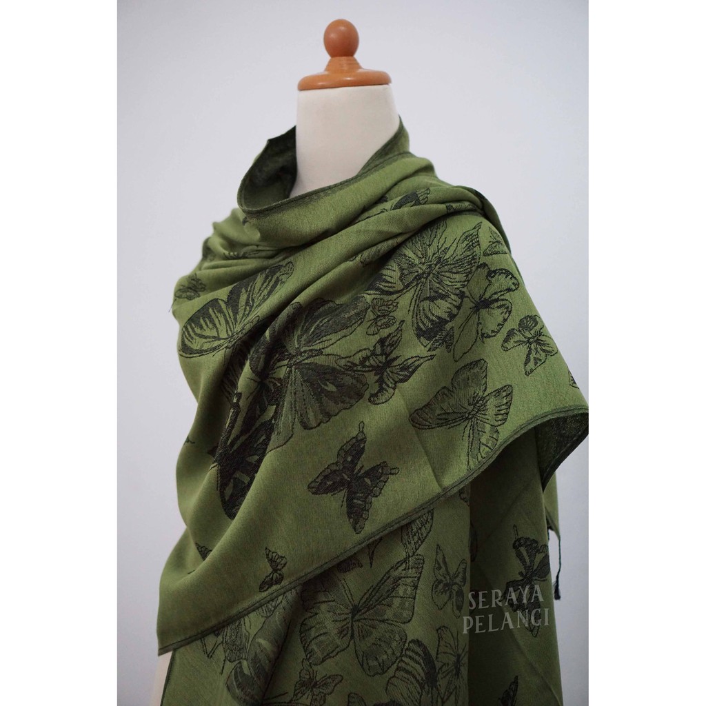 Pashmina Cashmere Motif Kupu-Kupu 01 | Selendang | Scarf | Syal | Shawl | Pasmina Kashmir | Souvenir | Hadiah Ulang Tahun | Birthday Gift | Aksesoris Fashion Wanita | Import Quality | Grosir Murah | Luxury Scarf