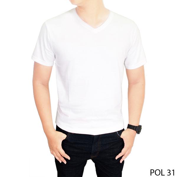 Kaos Polos Putih Katun Combed Kerah V-neck - POL 31