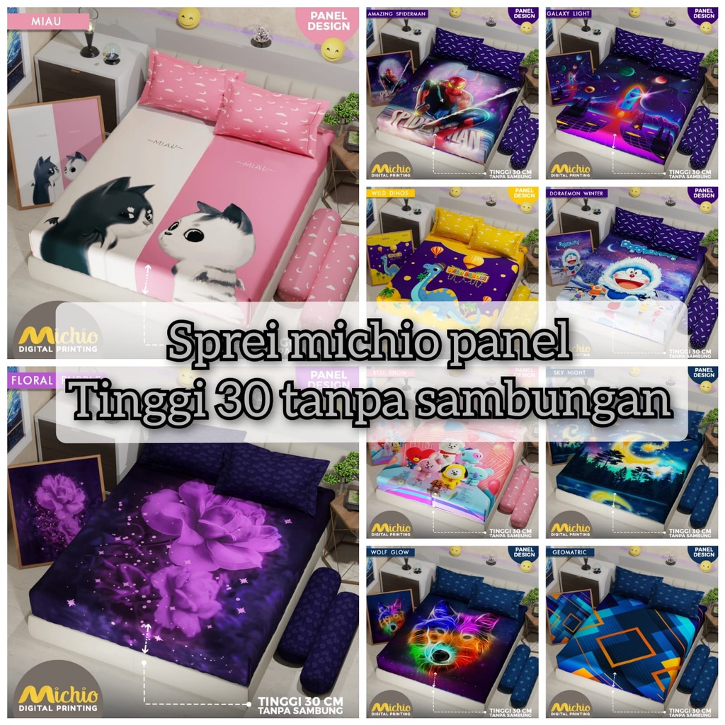 SPREI PANEL MICHIO TINGGI 30 180X200X30, 160X200X30 DAN 120X200X30 MIAU