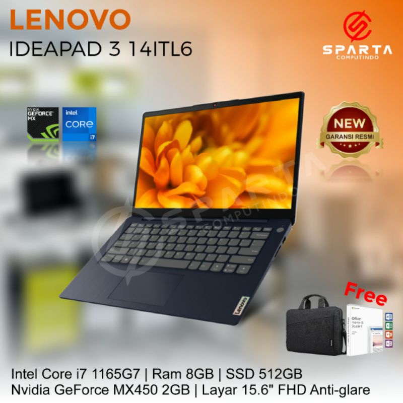 LAPTOP NEW LENOVO IDEAPAD SLIM 3I 14ITL6 CORE I7 GEN 11 RAM 8 GB SSD 512 GB MX450 2 GB BERGARANSI RESMI