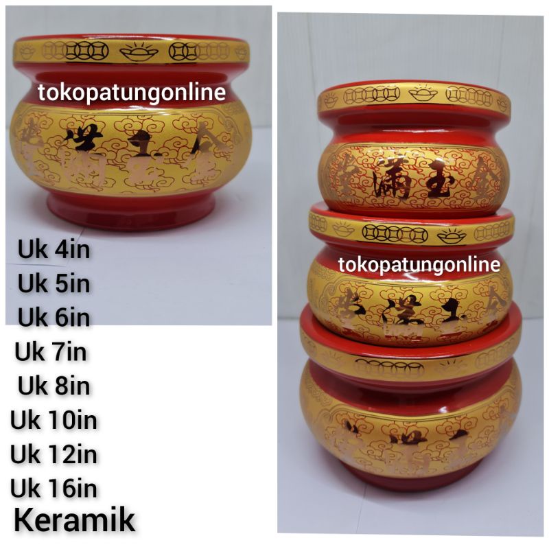 Hiolo Tempat Hio Keramik uk 8in 08 Zhao Jin Bao Full Emas Merah Maron Hijau