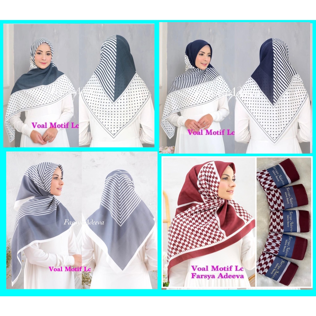 New Hijab |Jilbab Segi Empat Standar Motif LC | Farsya Adeeva Voal Motif Standar Lc | 110 x 110 | SE