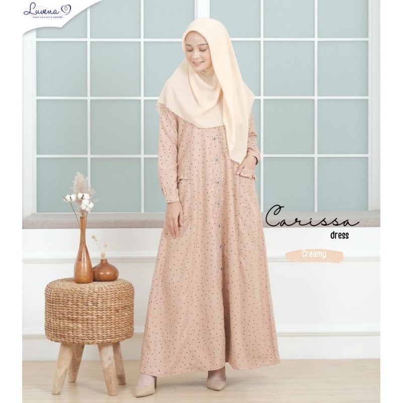 Carissa Dress Gamis Wanita dewasa Nyaman Bahan Katun Corduroy SImple Bahan Luvena Motif Polkadot Gam