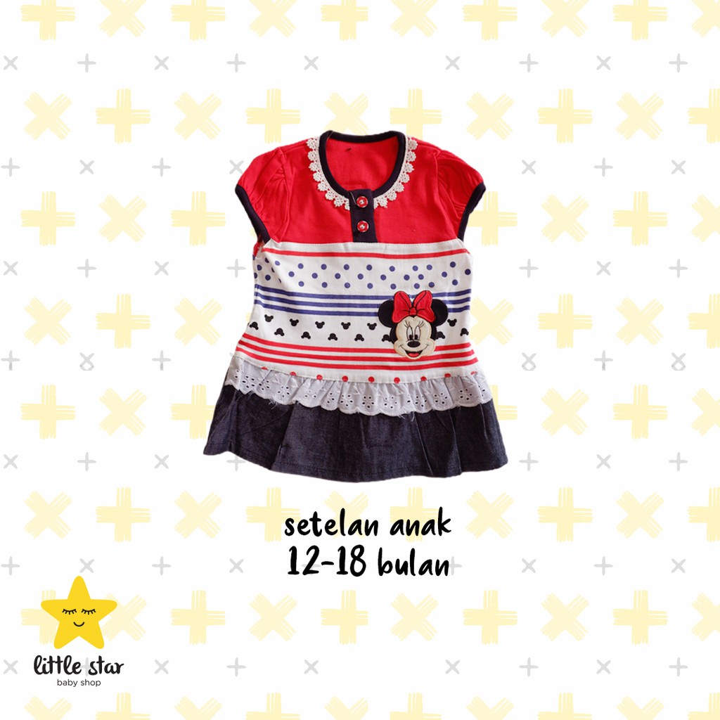 Disney Minnie Mickey Mouse Dress Anak Cewek | Set Baju Pakaian Bayi Perempuan Girl