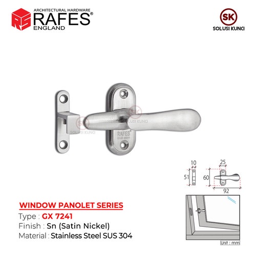 PERTUKANGAN MATERIAL BANGUNAN GRENDEL JENDELA RAFES STAINLESS STEEL SUS 304 - GX 7241
