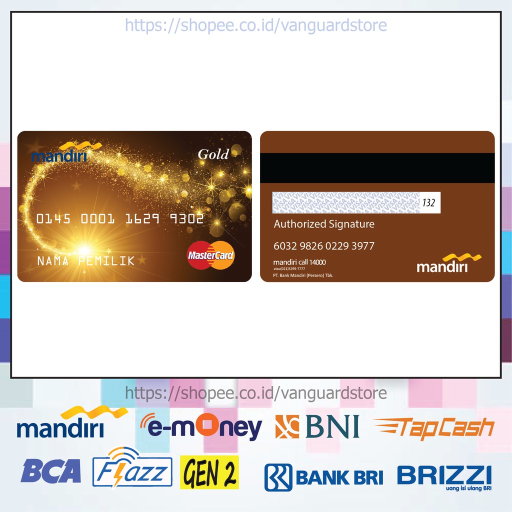 KARTU E MONEY E TOLL DESIGN CREDIT CARD 9 EMONEY MANDIRI FLAZZ BCA BNI TAPCASH BRIZZI BRI - 2 SISI