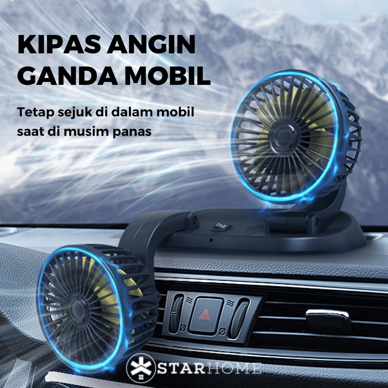 Kipas Angin Mobil Ganda Double Blower Fan Kipas Angin Meja USB StarHome Car Portable Fan