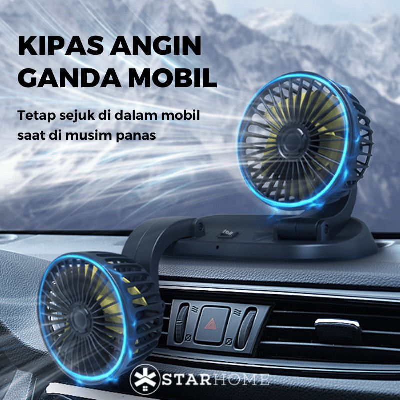 Kipas Angin Mobil StarHome Kipas Angin Ganda Double Blower Fan Kipas Angin USB 2 Kecepatan Angin