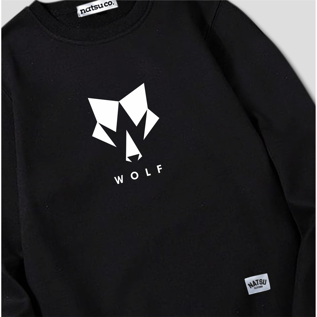 SWEATER CREWNECK PRIA SIMPLE MOTIF SERIGALA WOLF  BAHAN COTTON FLEECE