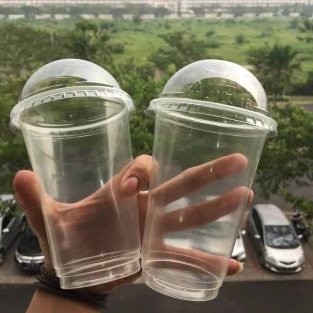MINIMAL 50 PCSCup Gelas PP 16oz Tutup Dome | Cup Gelas PP 16oz Tutup Cembung