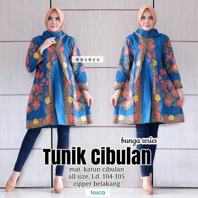 Tunik Santika Pias Cibulan #1 Bunga Series Warna Batik Solo Seragam Kantor Muslim