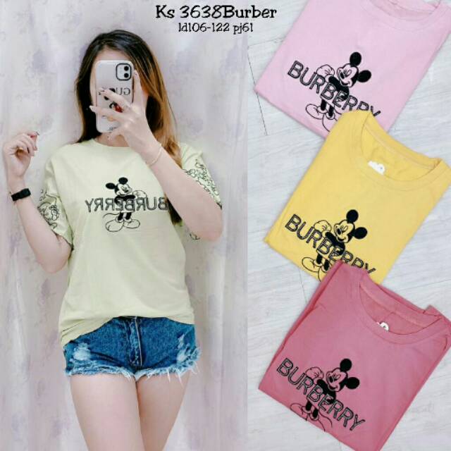 ATASAN KAOS WANITA IMPORT PREMIUM BURBERRY MICKEY KS3638