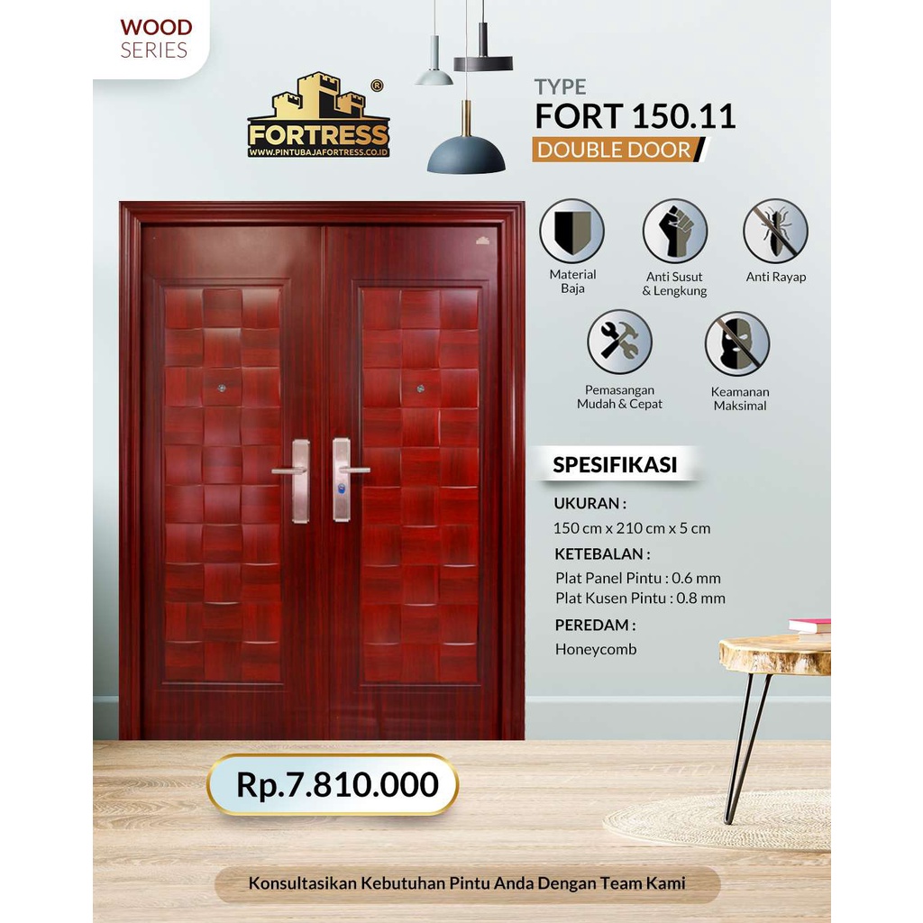 FORTRESS Pintu Baja 150.11 /Pintu Besi/Pintu Rumah/Pintu Panel FULL SET