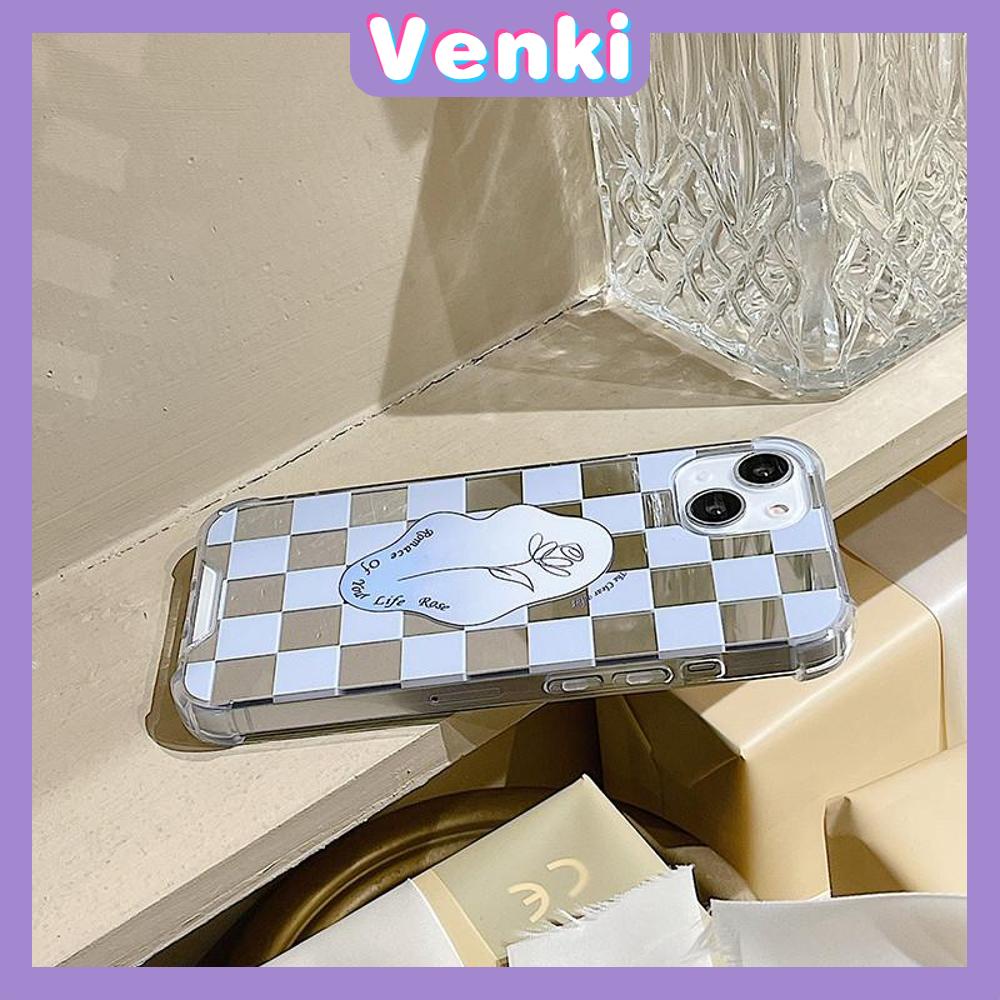 iPhone Case Luxury Acrylic Mirror Airbag Shockproof Protection Camera Checkerboard Check Rose Flower Compatible For iPhone 11 Pro Max 13 Pro Max 12 Pro Max 7Plus XS Max