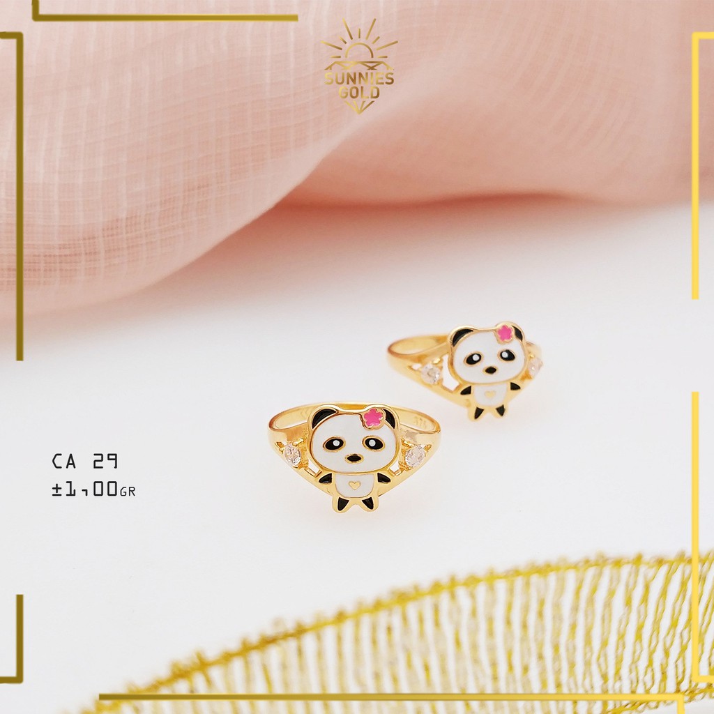 CINCIN ANAK EMAS ASLI KADAR 375 MOTIF PANDA LUCU IMUT WARNA PUTIH UNTUK ANAK-ANAK CA 29 36