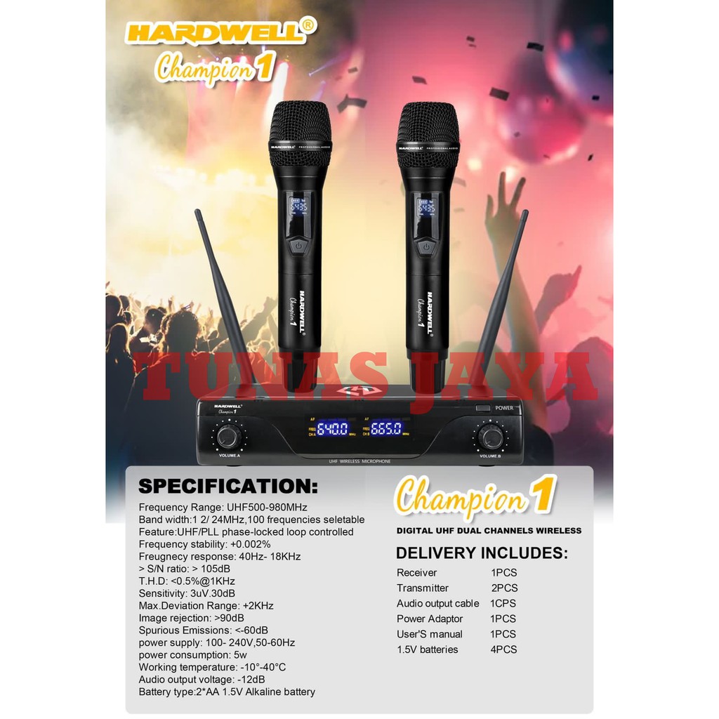 Mic Wireless HARDWELL CHAMPION 1 Frequenci UHF 2 Mic Handheld  Original