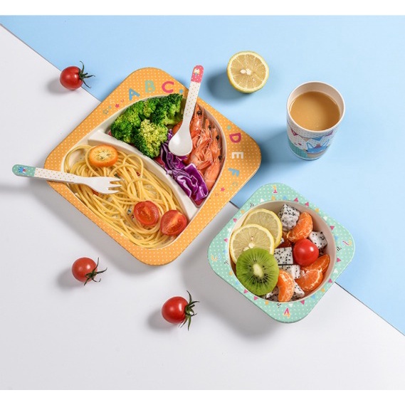 Set Alat Makan Anak 5in1 Karakter Hewan Lucu Dapat Piring Sampai Gelas / Lunch Plate Kids / Tempat Makan Anak