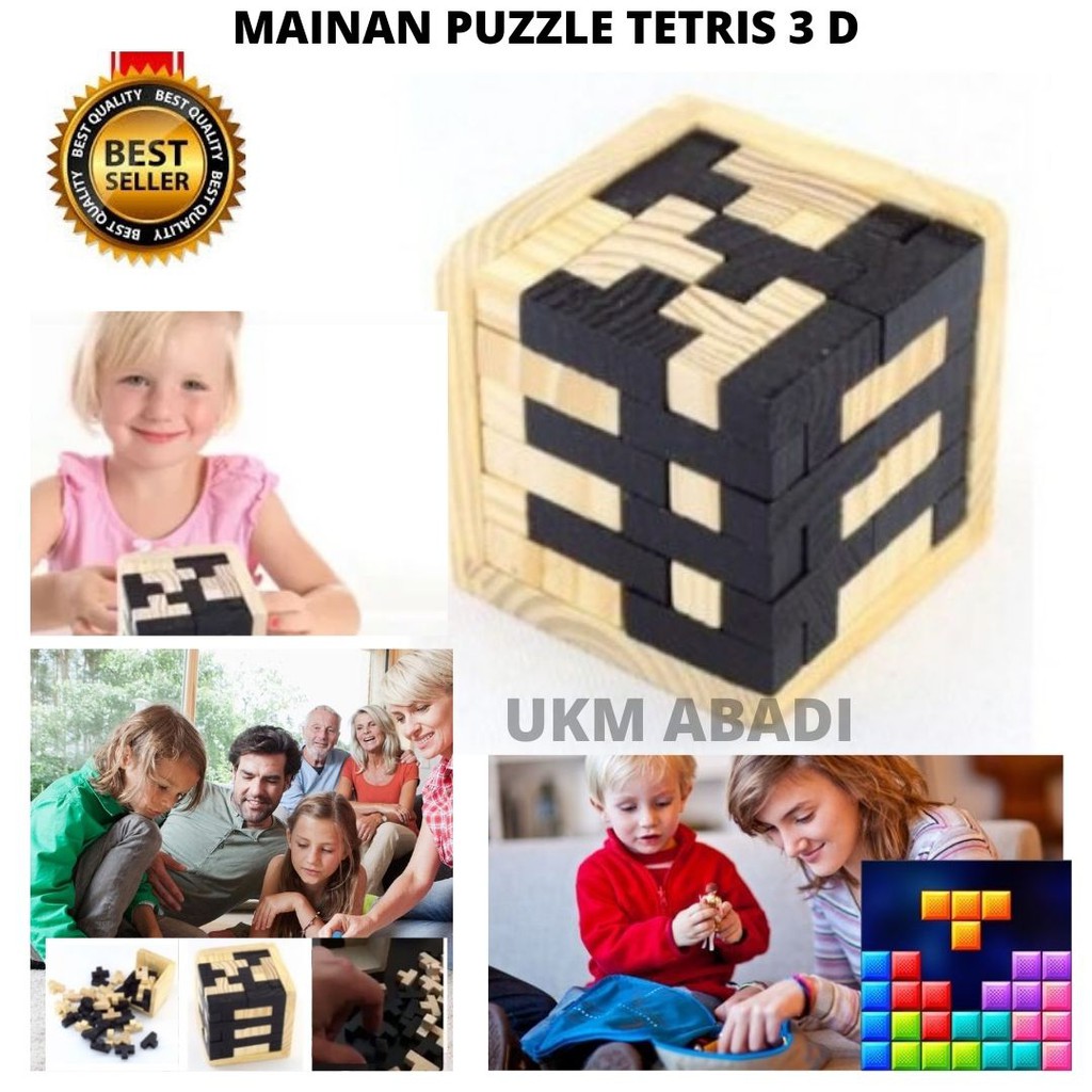 Puzzle Tetris Cube 3D Wood Mainan Kayu Edukasi 111124