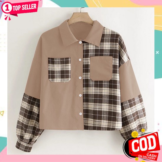 Kemeja Cewek Panjang Kotak Cewek Jumbo Lengan Panjang Hem Murah U0X2 K Dr423 Ec - Oversize Mashasi C