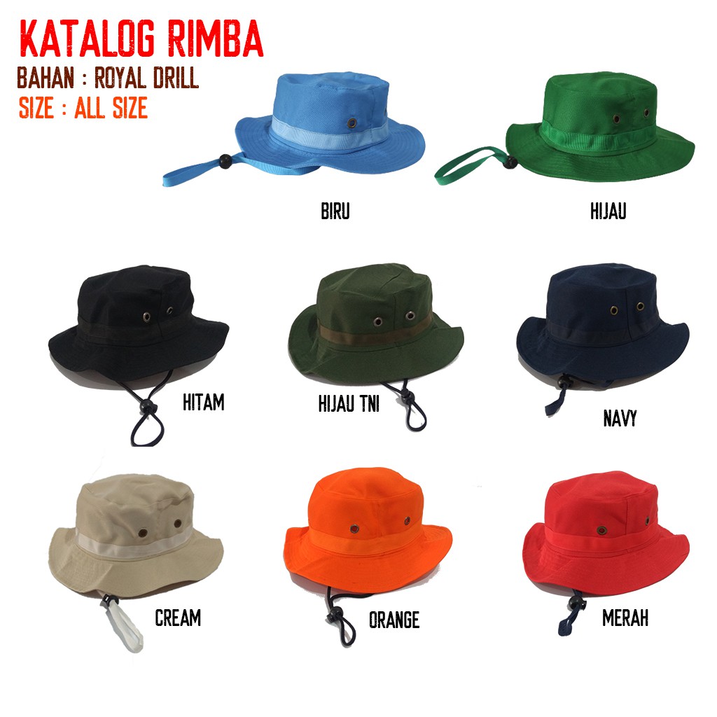 Topi Rimba / Bucket Hat / Rimba Hat / Hiking Hat / Topi Hutan / Topi Gunung Bahan Royal drill
