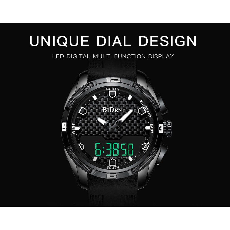 JAM TANGAN PRIA DUAL DISPLAY LED / ANALOG BIDEN 0139 TALI RUBBER KARET QUARTZ TAHAN AIR