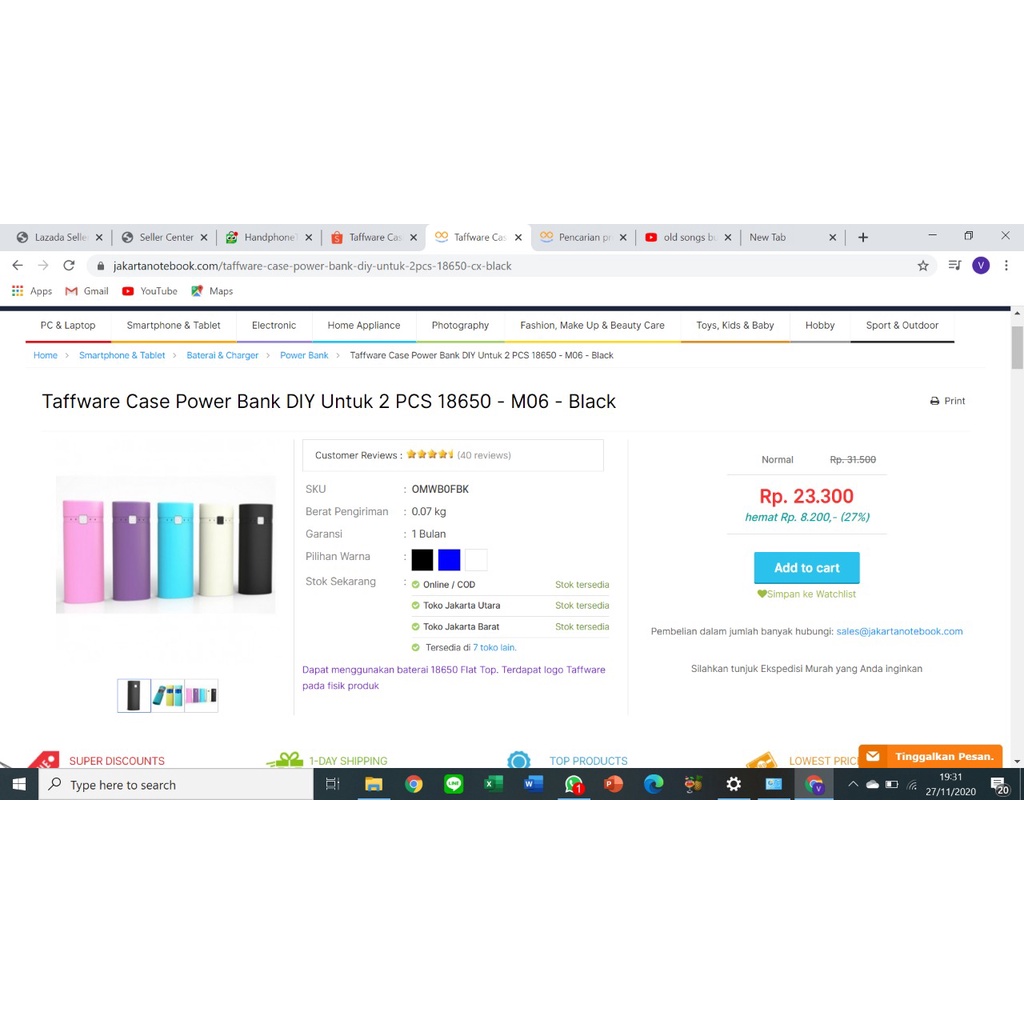 CASING POWERBANK DIY TAFFWARE UNTUK 2 PCS BATERAI 18650 FLAT TOP ORI