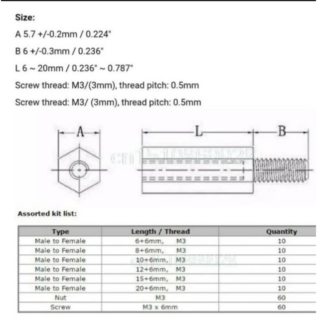 M3 Nylon Spacer Hex Screw nuts Box Set Standoff Baut Komponen PCB