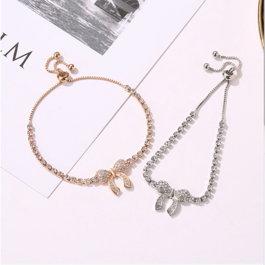 Gelang Tangan Serut Cakar PITA Rantai Adjustable Korea Fashion Pendan Kupu kupu Hias Zirkon Warna Emas Berlian Untuk Wanita Aksesoris Cewe