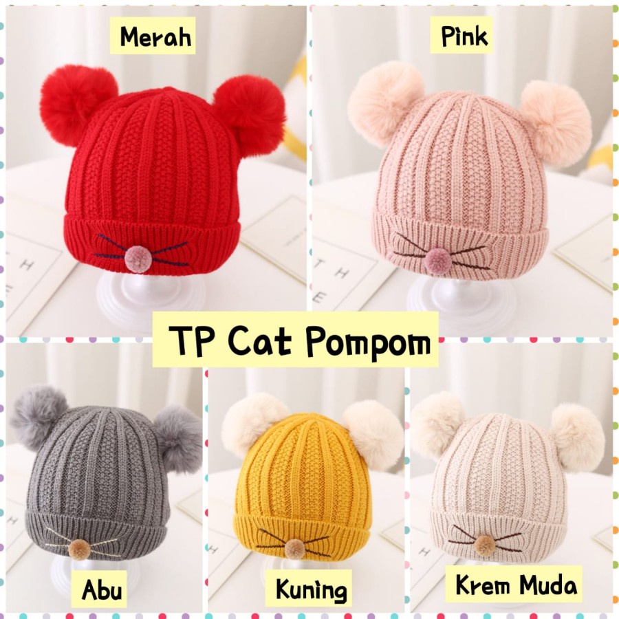 KUPLUK BAYI MODEL CAT POM POM RAJUT UNISEX