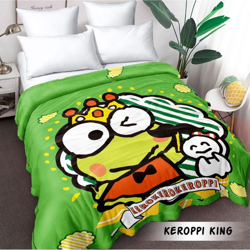 Selimut bulu halus internal keroppi / selimut anak karakter keroppi