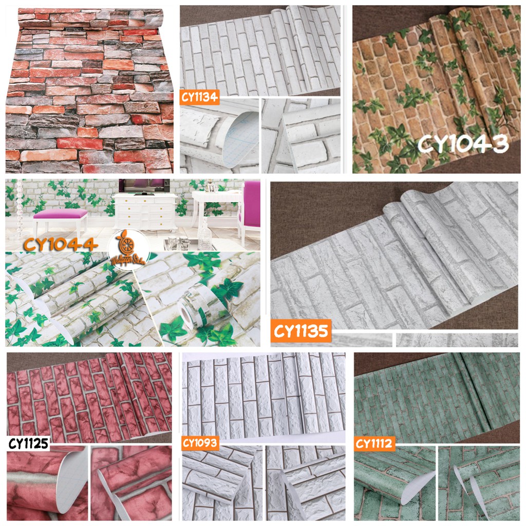 Wallpaper dinding 3d kamar tidur / Wallpaper dinding kamar tidur anak wallstiker Motif Bata 45cm x 9m