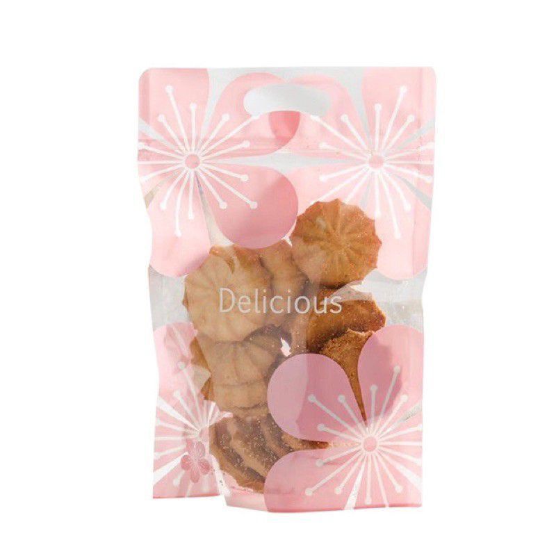 zipper bag motif | zipper standing pouch putih DELICIOUS 1 pcs