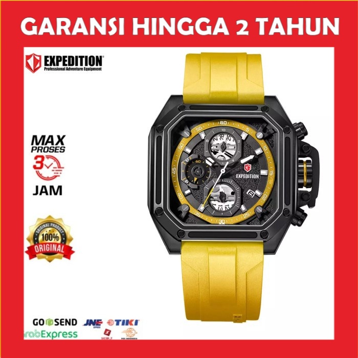 JAM TANGAN ORIGINAL EXPEDITION E6812M E 6812M BLACK RUBBER YELLOW GARANSI RESMI ORI PRIA COWOK COWO 