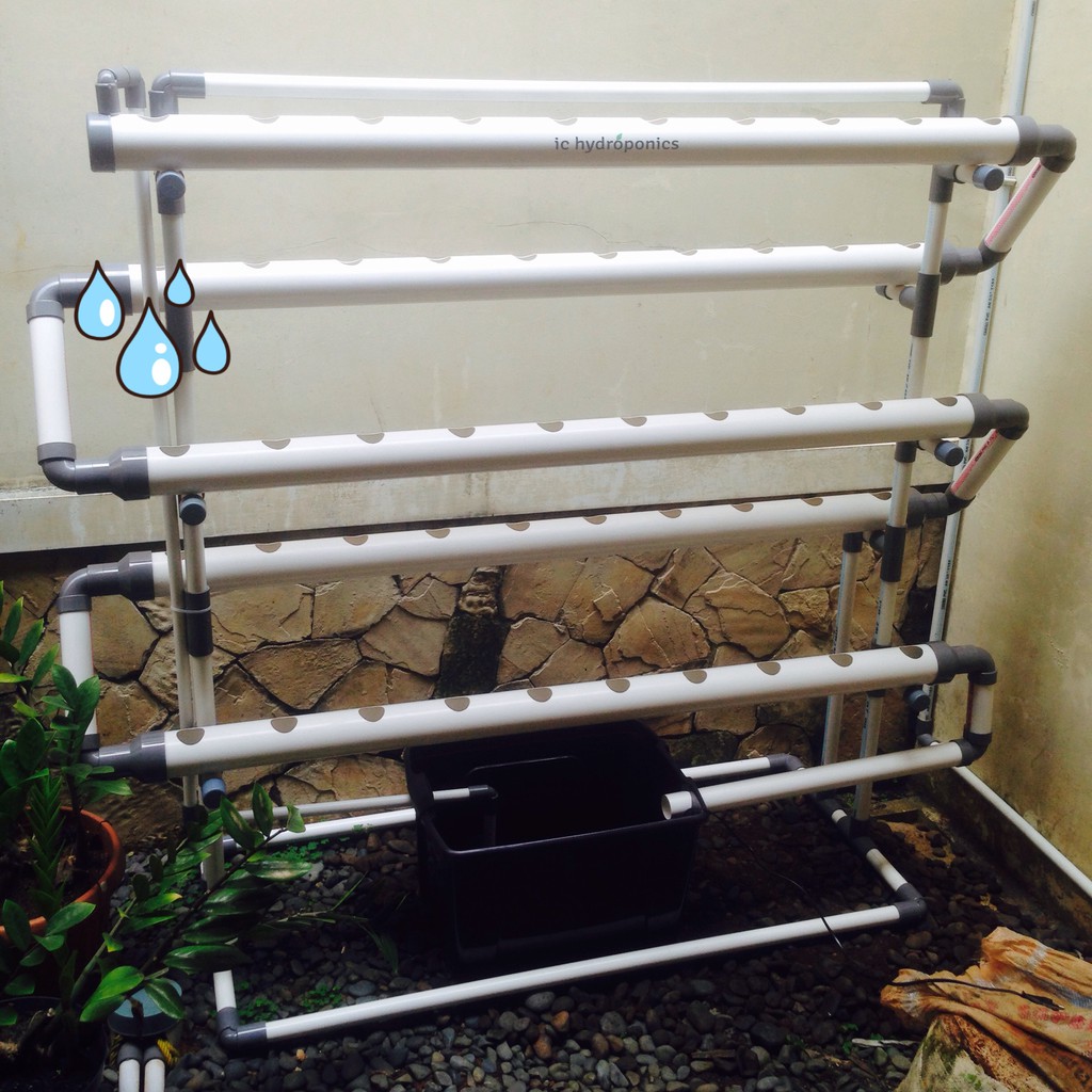Kit Hidroponik NFT/DFT Pipa PVC 50 Lubang Fullset