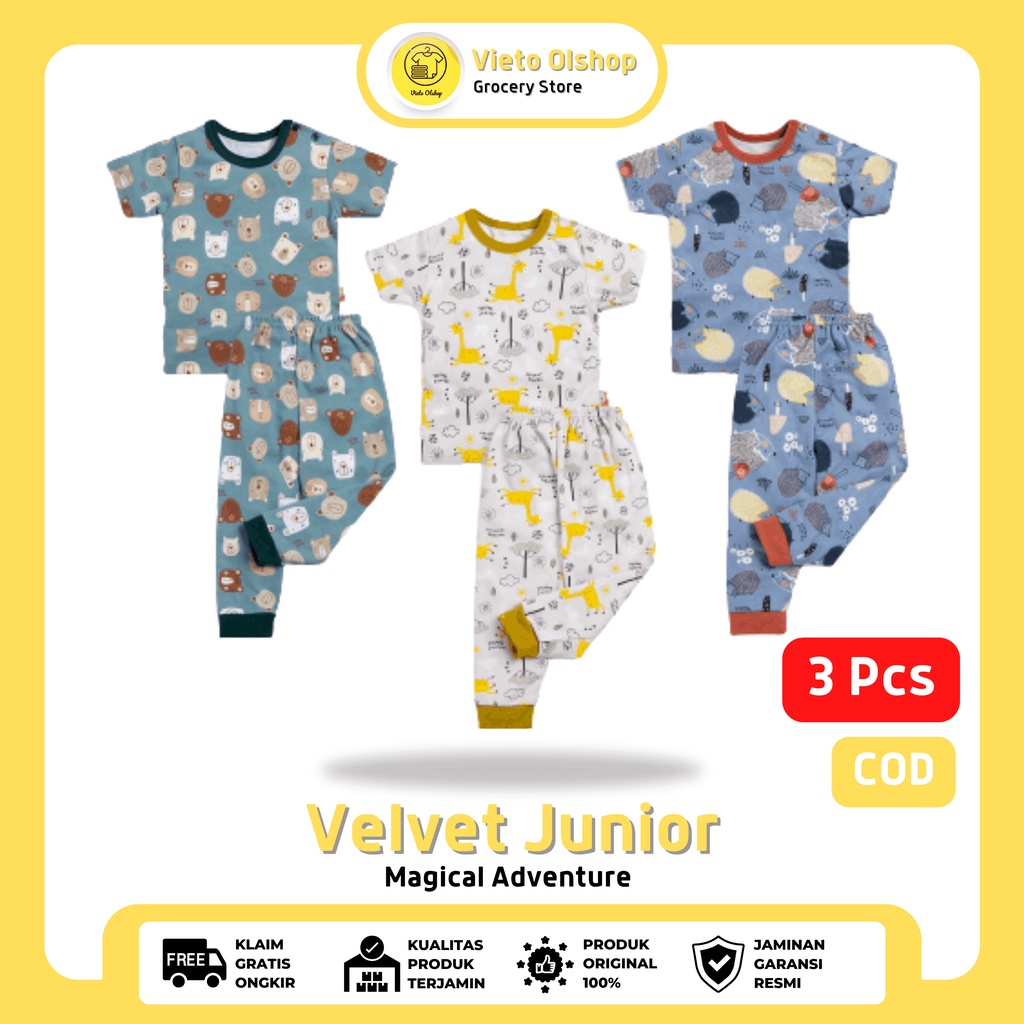 Setelan Anak Velvet Junior Terbaru Magical Adventure 3 Stel Limited Edition Pakaian Baju Tidur Anak 