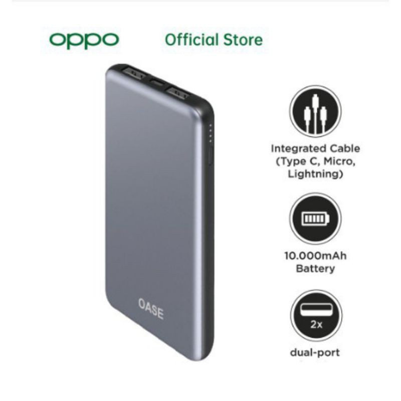 POWER BANK 10000mAh OASE P11 DUAL USB PORT ORIGINAL (GARANSI RESMI OPPO)