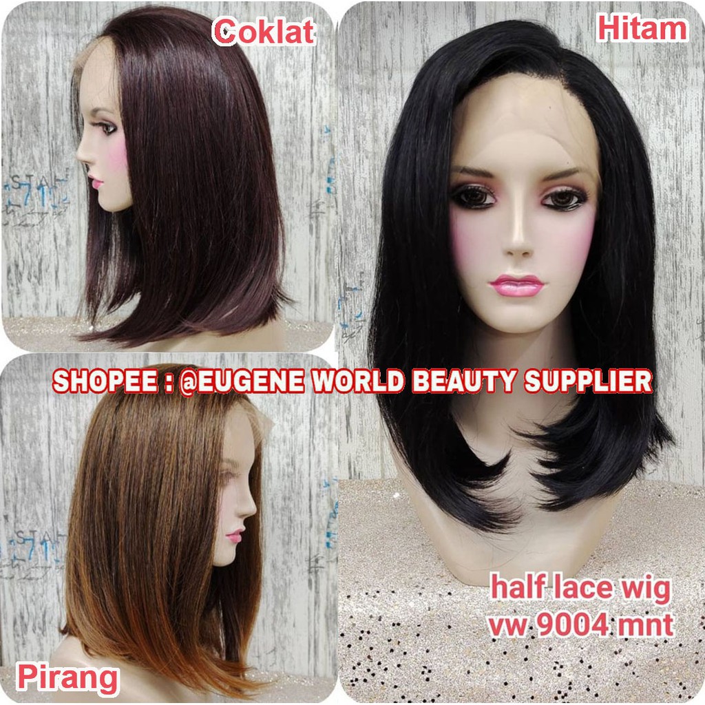 WIG LACE BISA PINDAH BELAHAN RAMBUT PALSU WIG WANITA PENDEK BOB LURUS 9004 FREE PARTING WIG