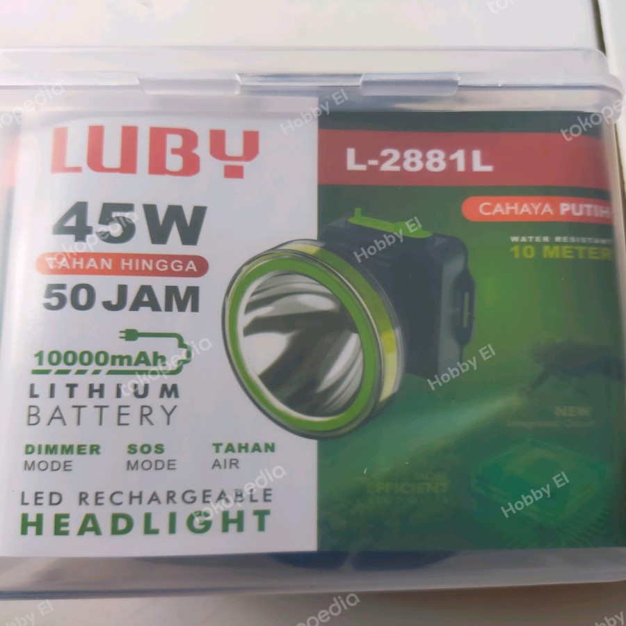 COD Senter Kepala Luby 45 Watt L-2881L LED Putih Cas Anti Air Original